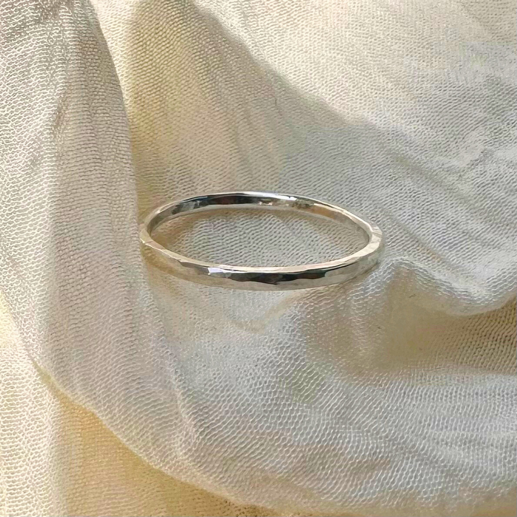 Silver Hammered Stacking Ring - Medium Weight