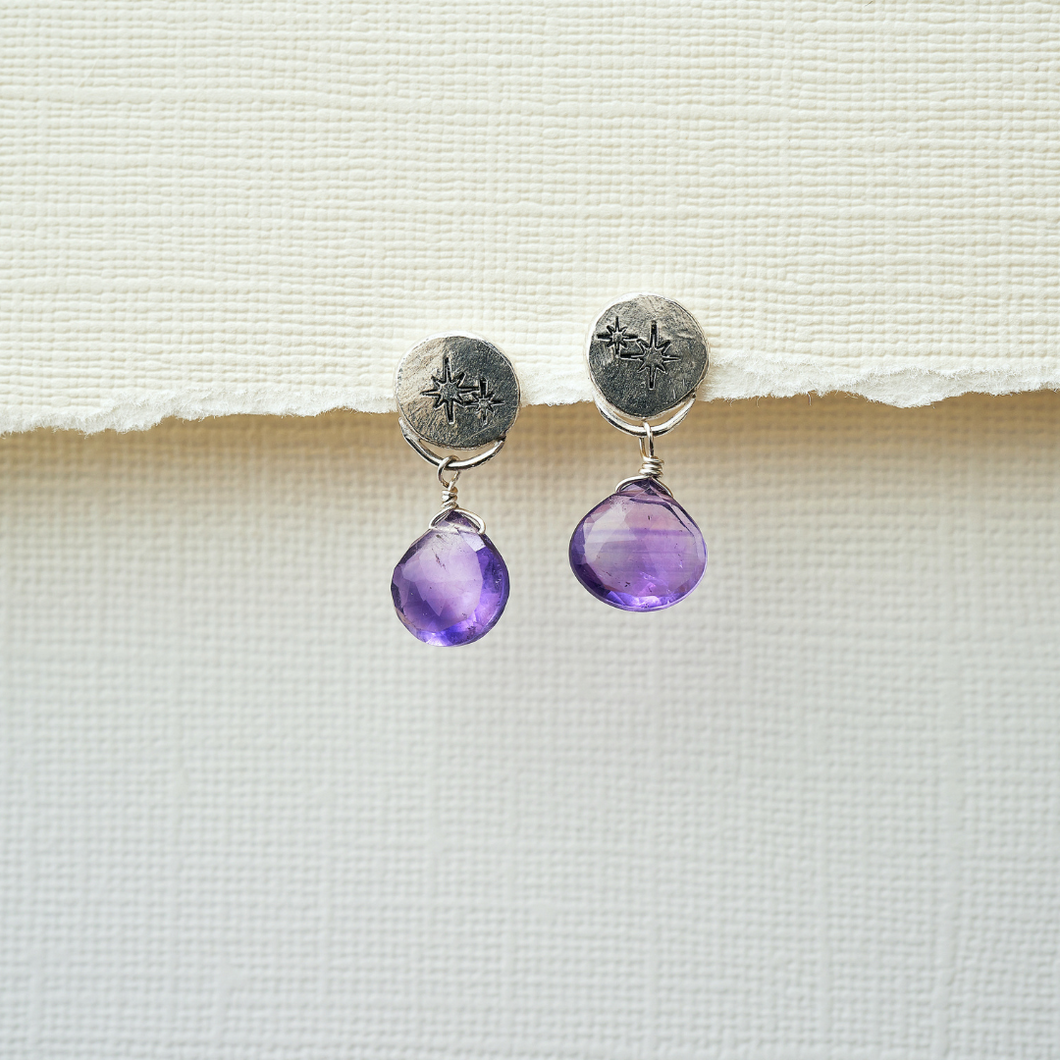 Amethyst & Sterling Silver Hoku Earrings