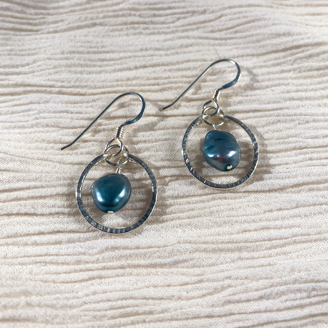 Blue Pearl Mini Hoops